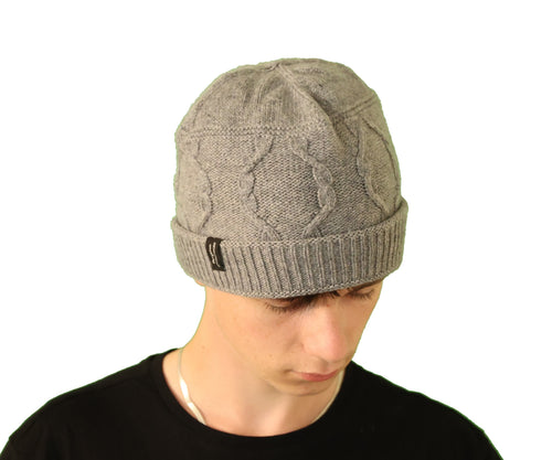 Bonnet torsade cachemire gris pour homme