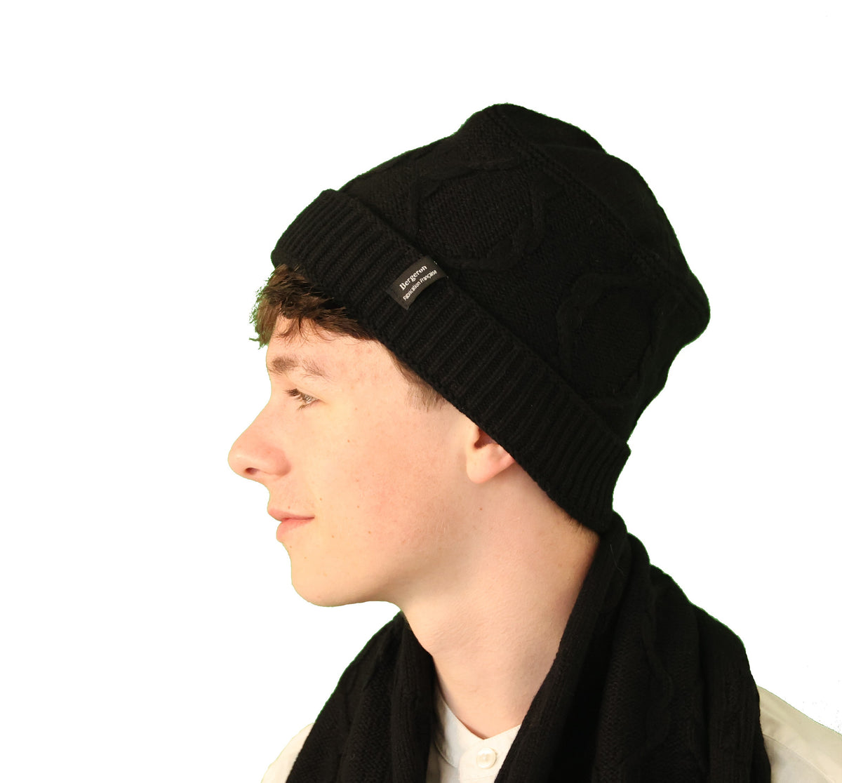Bonnet torsade cachemire noir pour homme