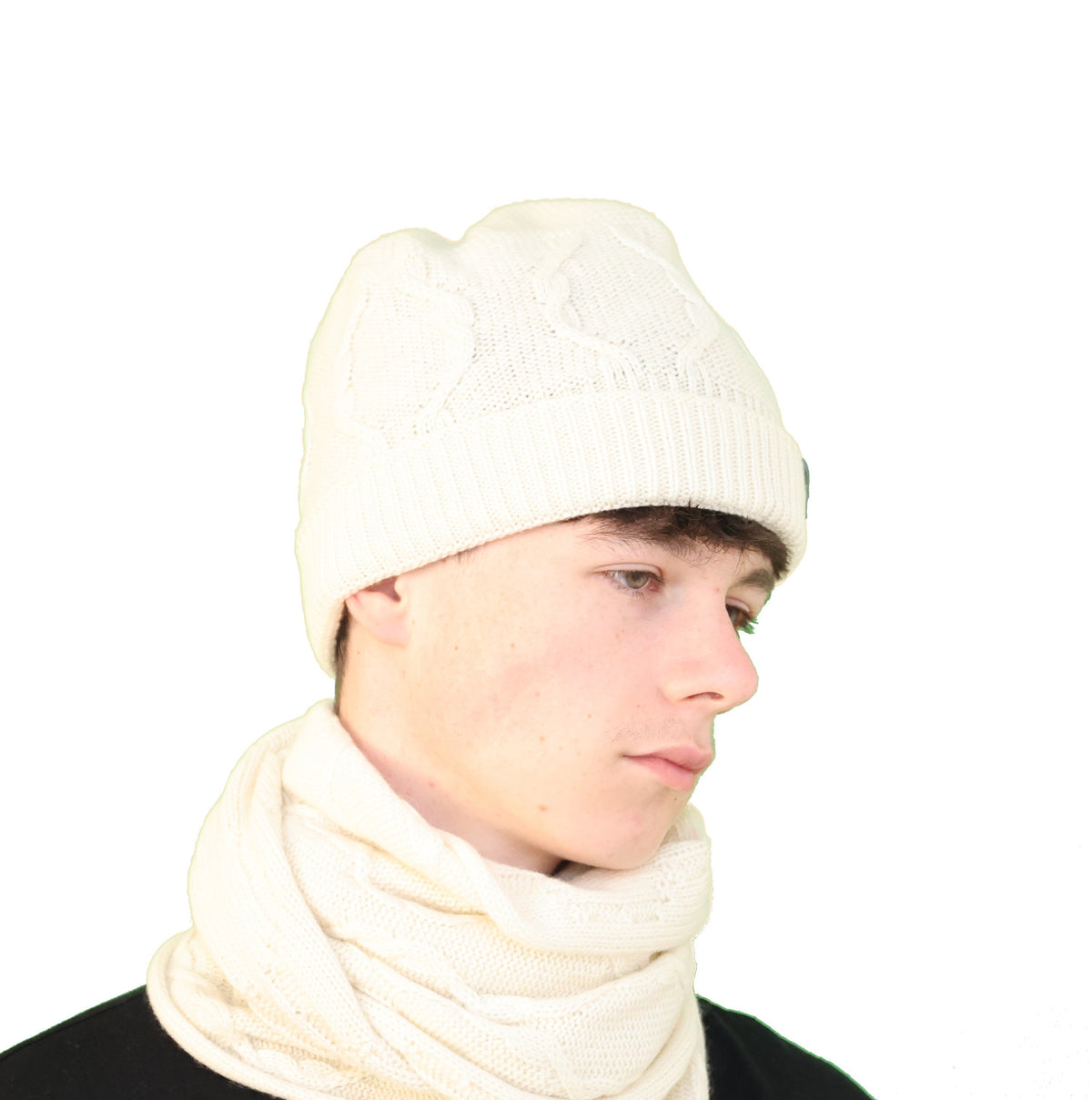 Bonnet torsade cachemire écru pour homme