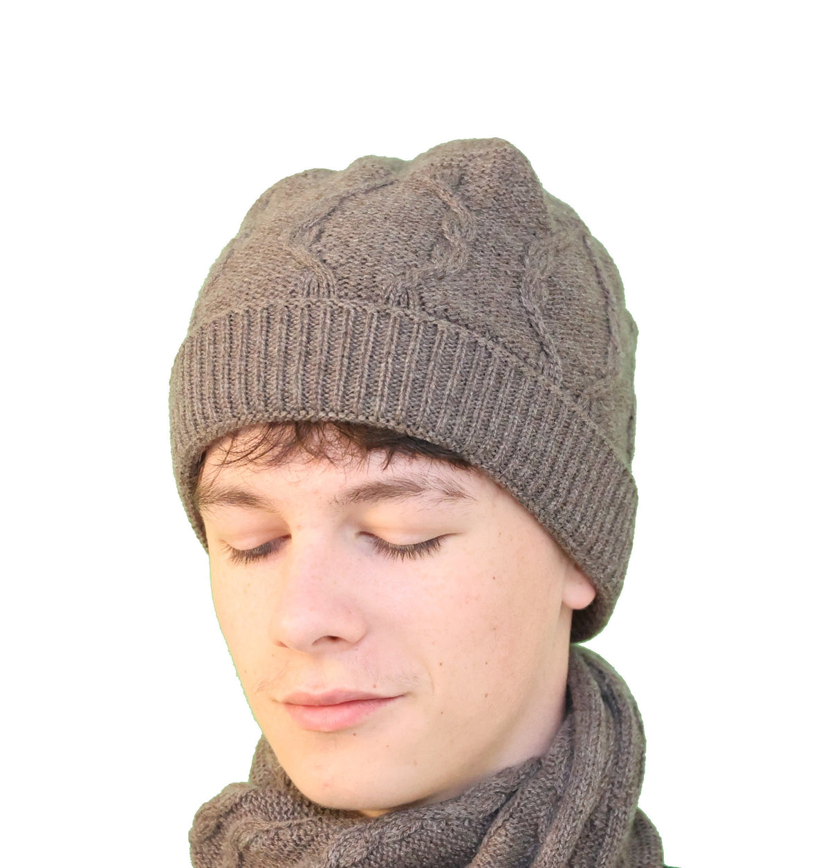 Bonnet torsade cachemire marron pour homme