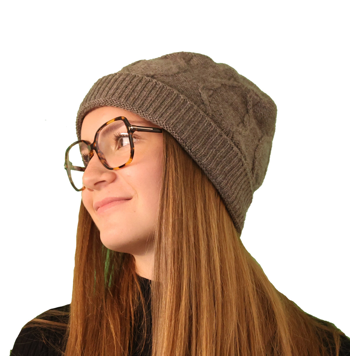 Bonnet torsade cachemire marron pour femme