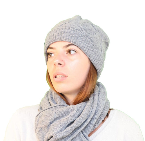 Bonnet torsade cachemire gris pour femme
