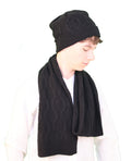 Ensemble bonnet écharpe à torsades pur cachemire noir