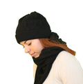 Ensemble bonnet écharpe à torsades pur cachemire noir