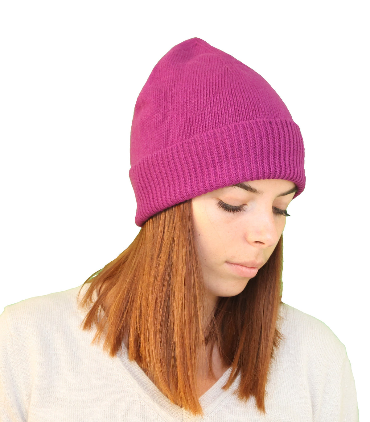 Bonnet classique 100% laine femme - prune