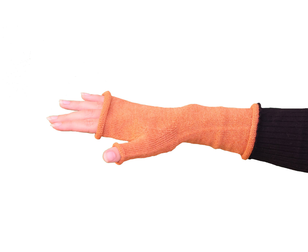 Mitaines mi-longues laine orange
