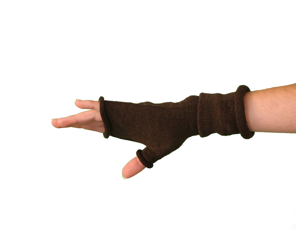 Mitaines mi-longues laine marron
